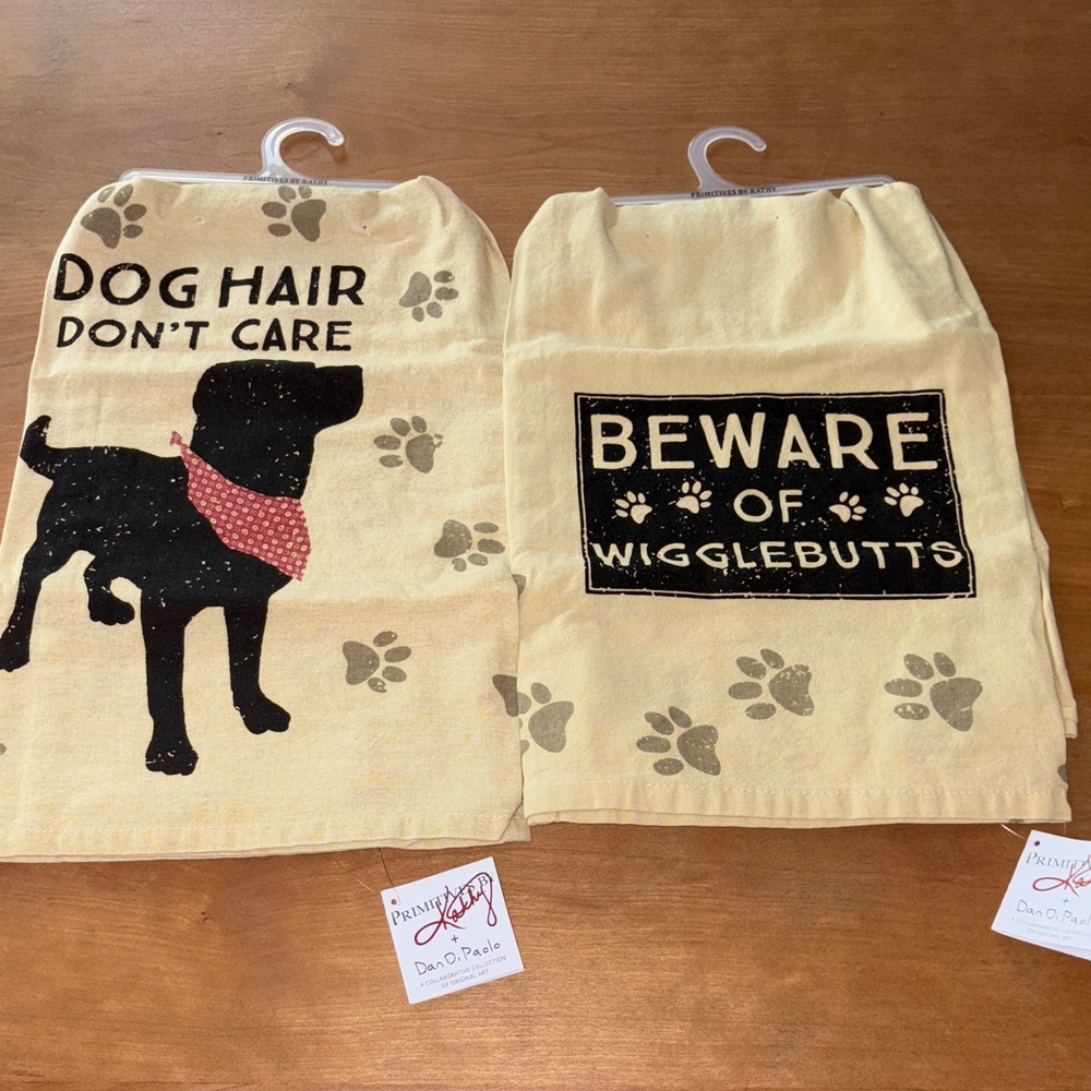 Primitives By Kathy Dog Hair Don't Care Wigglebutts Hand Towels Black beige New
